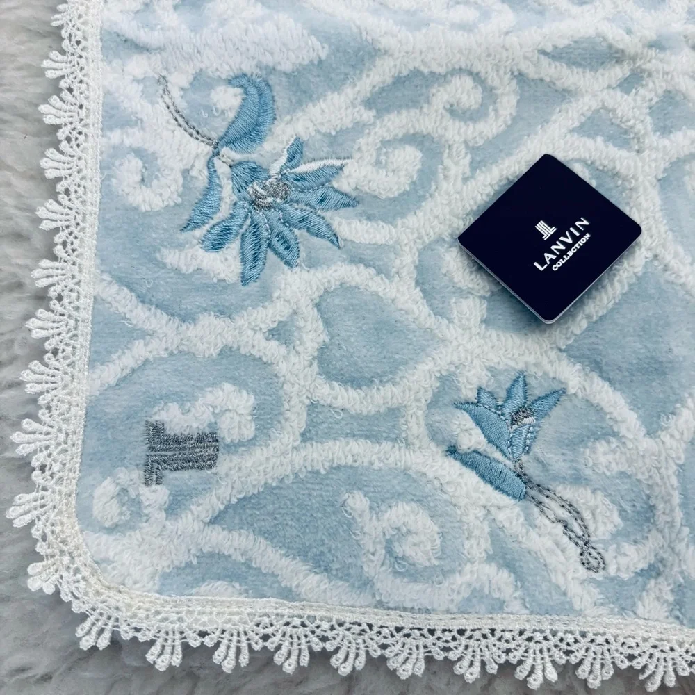 Lanvin Light Blue/White w/ Embroidered accent Hand Towel size 11.5”